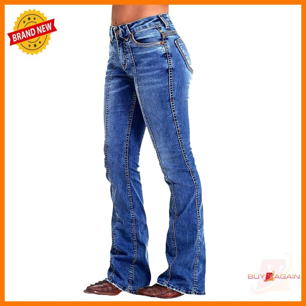 Mid Rise Boot Cut Jeans Stretchy Denim Butt Lifting Flare Bell Bottom